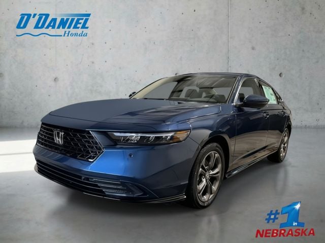 2026 Honda Accord Hybrid EX-L in Canyon River Blue Metallic — front three-quarter view
