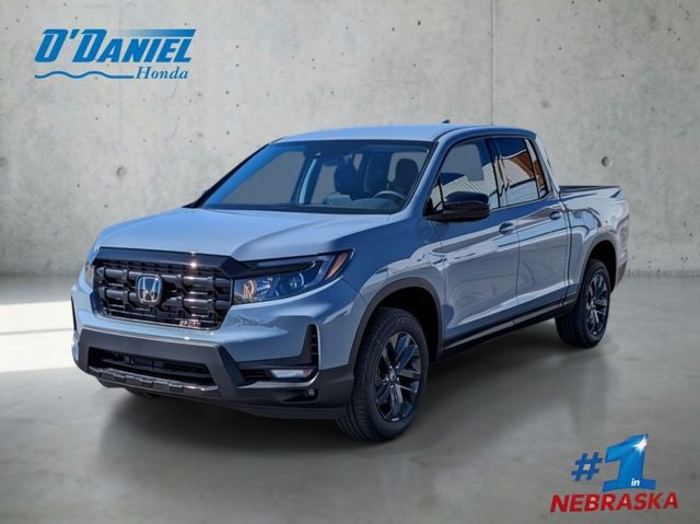 2026 Honda Ridgeline Sport W/Tailgate Blackout Package in Sonic Gray Pearl — front three-quarter view