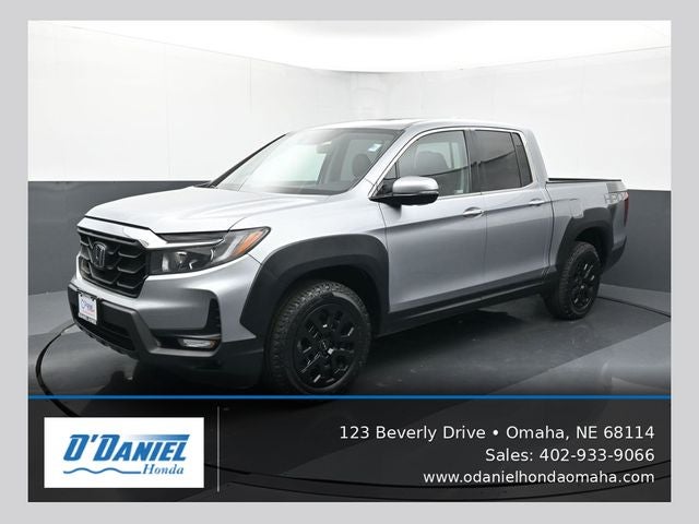 2023 Honda Ridgeline RTL-E in Silver — front three-quarter view